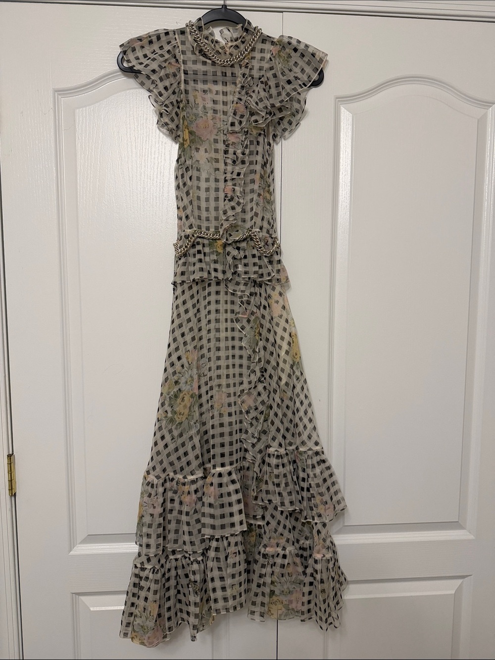 Christopher Kane Gingham Ruffle Maxi Dress - Cream/Black size 2 pristine!